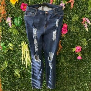 Fashion Nova Dark Blue Distressed Skinny Jeans